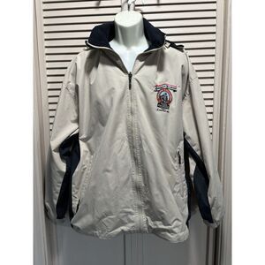 Cheneral Beige/Navy Zip Remov. Hood Reversible Jacket Size L Embroidery Railroad